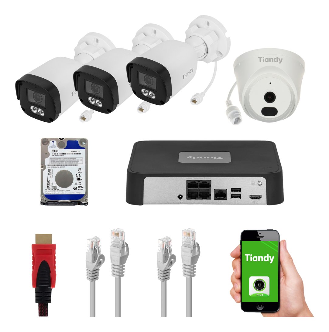 Kit De Seguridad Tiandy Ak 4 Cámaras Ip 2mp Poe + Nvr+ 1tb - Imagen 2