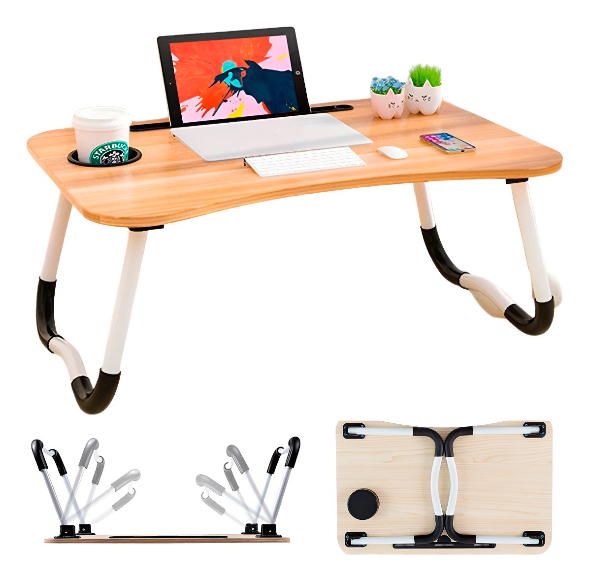 B615 Mesa Plegable 60 × 40 Cm + Holder Tablet Y Vaso