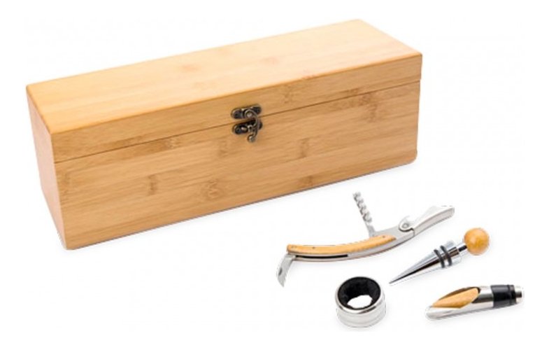 Cofre Bambú Sacacorchos Estuche Vino + 4 Piezas - Imagen 2