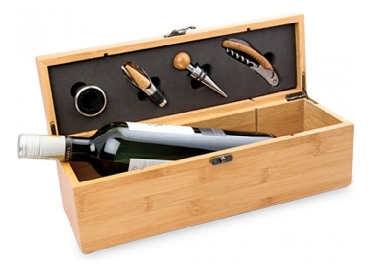 Cofre Bambú Sacacorchos Estuche Vino + 4 Piezas - Imagen 3