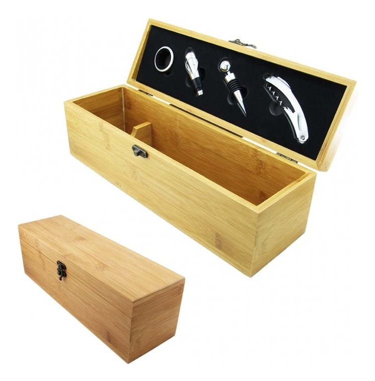 Cofre Bambú Sacacorchos Estuche Vino + 4 Piezas - Imagen 4