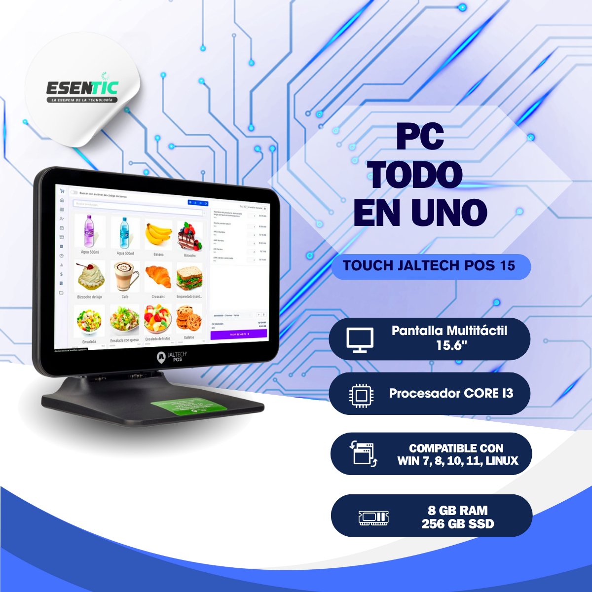 Pc Jaltech Pos Táctil I3 Plegable 8gb 256gb Windows 11 Lic - Imagen 2