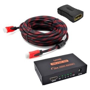 Combo Hdmi Splitter 1x2 Salidas + Cable 3 Mts+ Adaptador