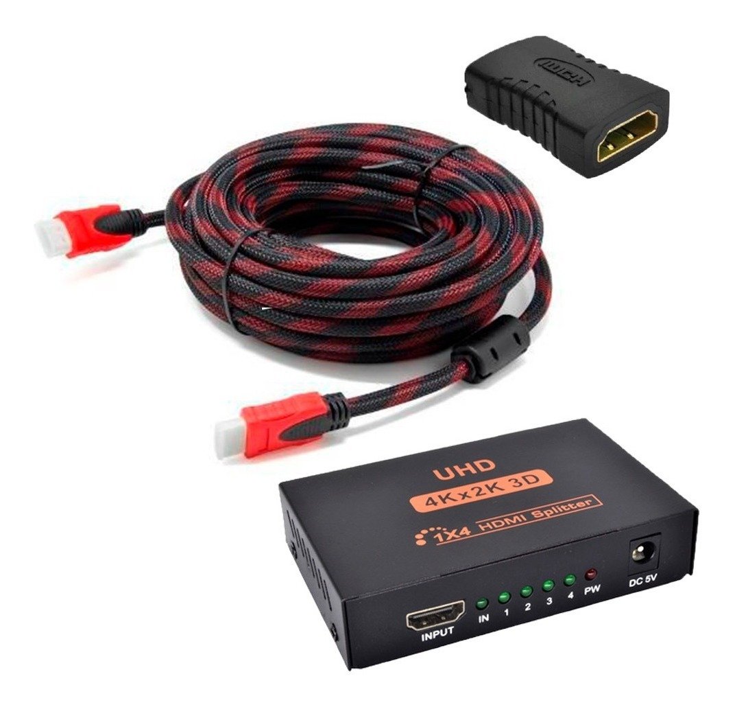Combo Hdmi Splitter 1x2 Salidas + Cable 3 Mts+ Adaptador