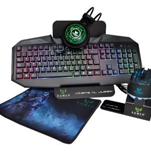 Combo Gamer Tech De Lujo 4 En 1 Gt2c Rgb En Español Teclado Negro