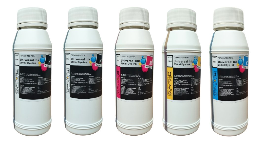 Kit X 5 Tintas Universal 250 Ml Para Sitema Adaptado Recarga