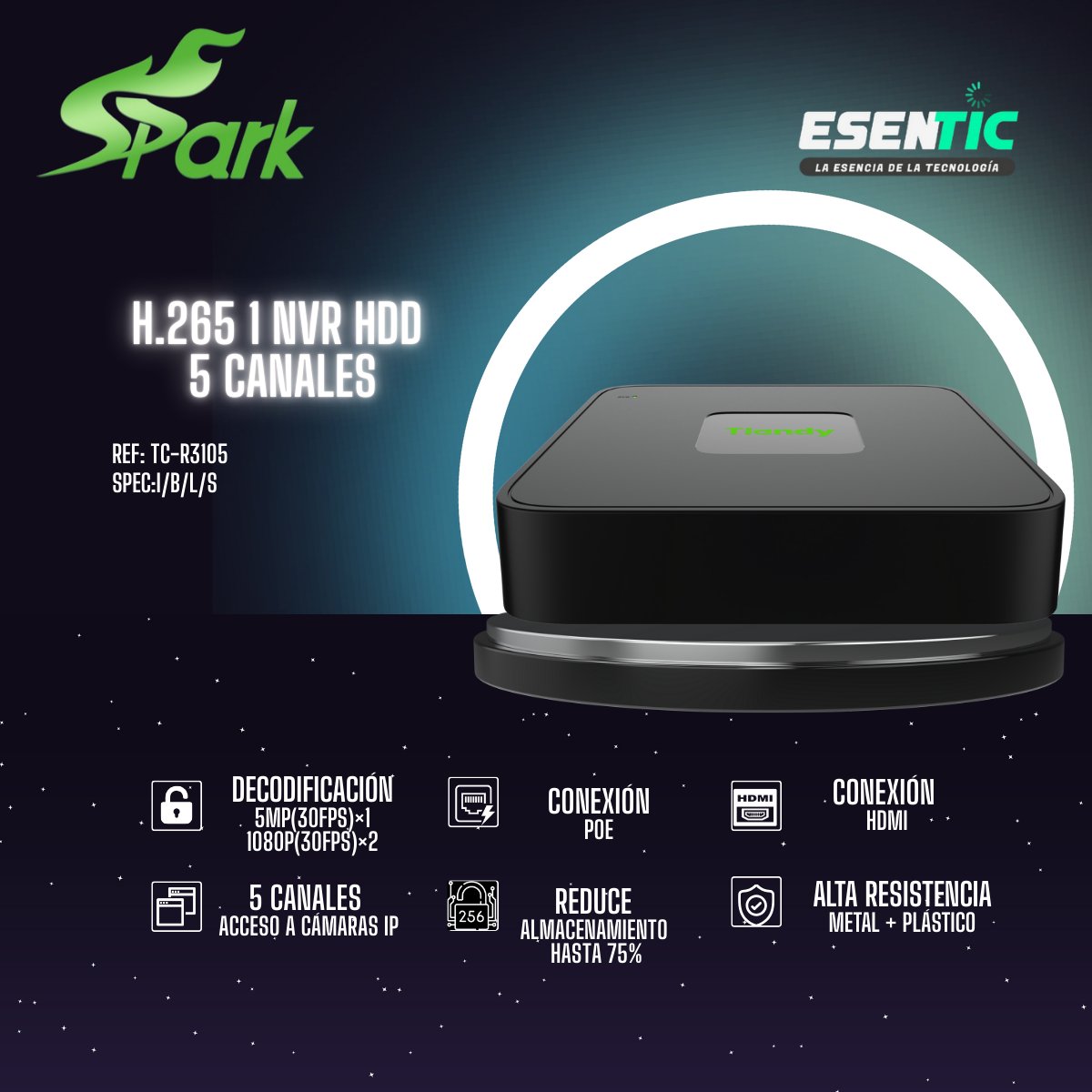 Grabador Tiandy 5ch Ip Hasta 6tb + Hdmi 1080p - Imagen 2