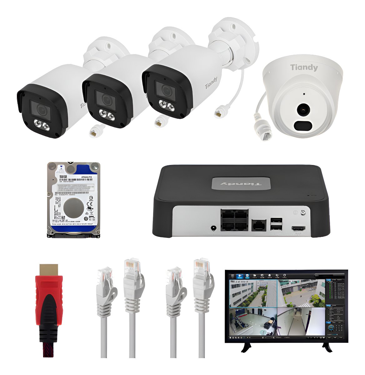 Kit De Seguridad Tiandy Ak 4 Cámaras Ip 2mp Poe + Nvr+ 1tb