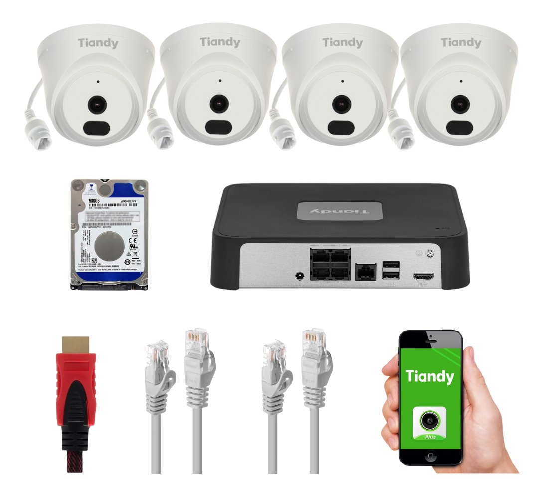 Kit De Vigilancia Tiandy Ak 4 Cámaras Ip 2mp Poe, Nvr, 500gb - Imagen 2