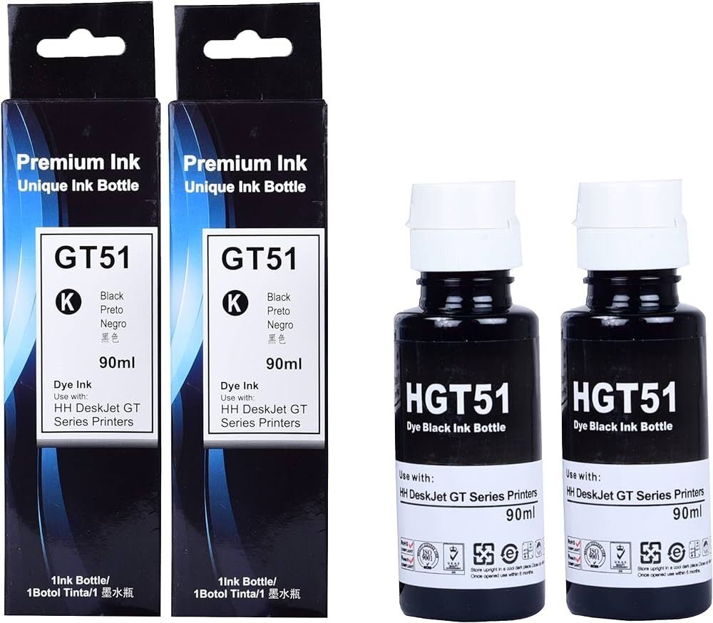 Kit X 2 Tintas Premium Para Hp Gt51 Deskjet E Inktank Negras - Imagen 3