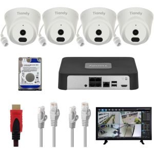 Sistema Tiandy 4 Cámaras Metálicas Onvif + Nvr 500gb