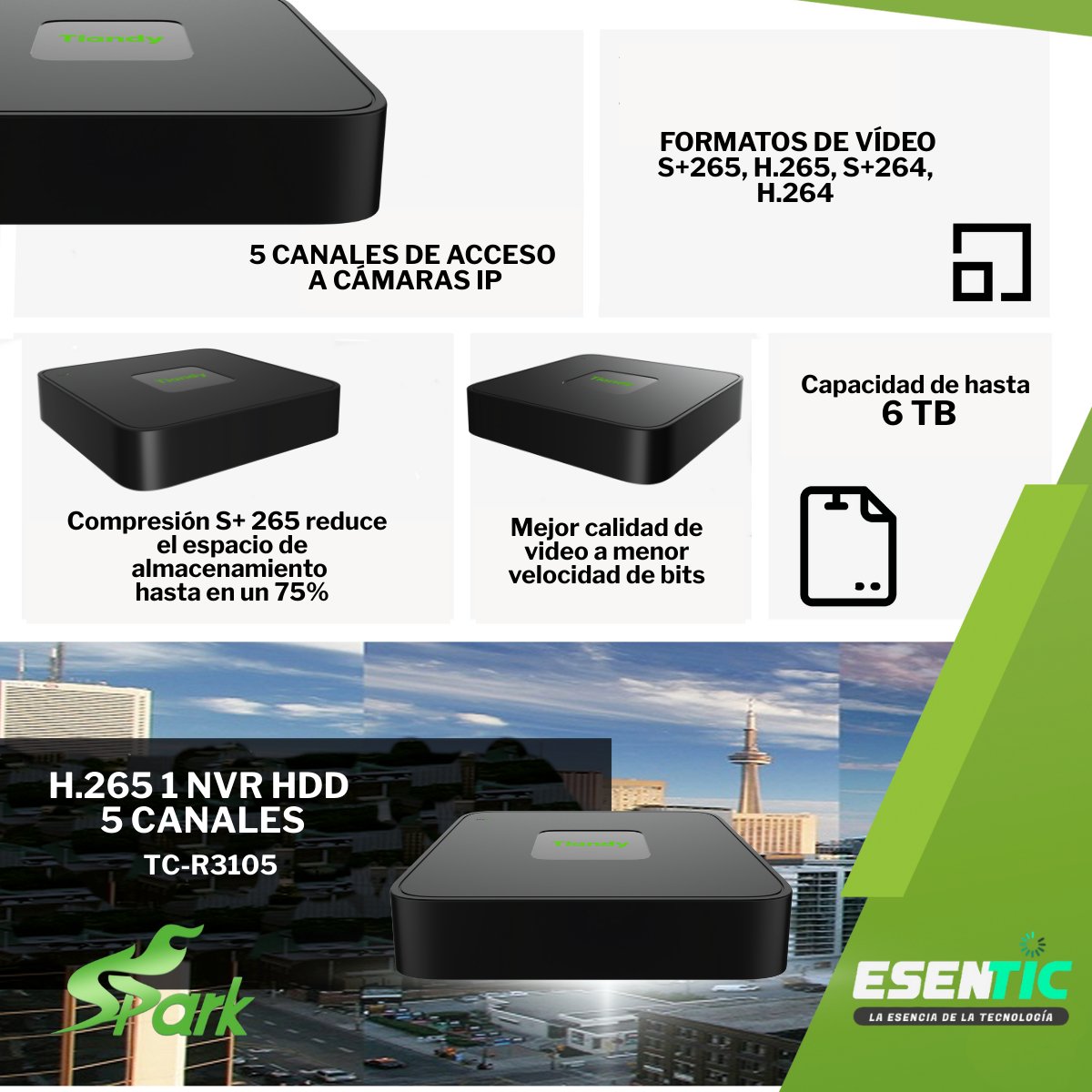 Nvr Tiandy 5 Canales H.265 Decodificador Ip Full Hd - Imagen 4