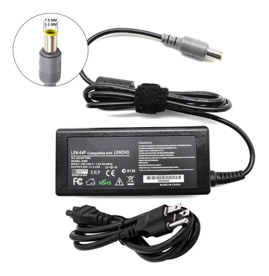 Cargador Para Lenovo 20v, 3.25a, 8.0*7.4mm